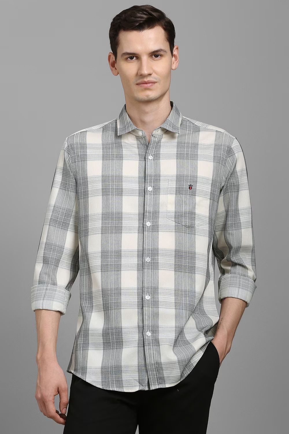 Men White Check Full Sleeves Casual Shirt-White