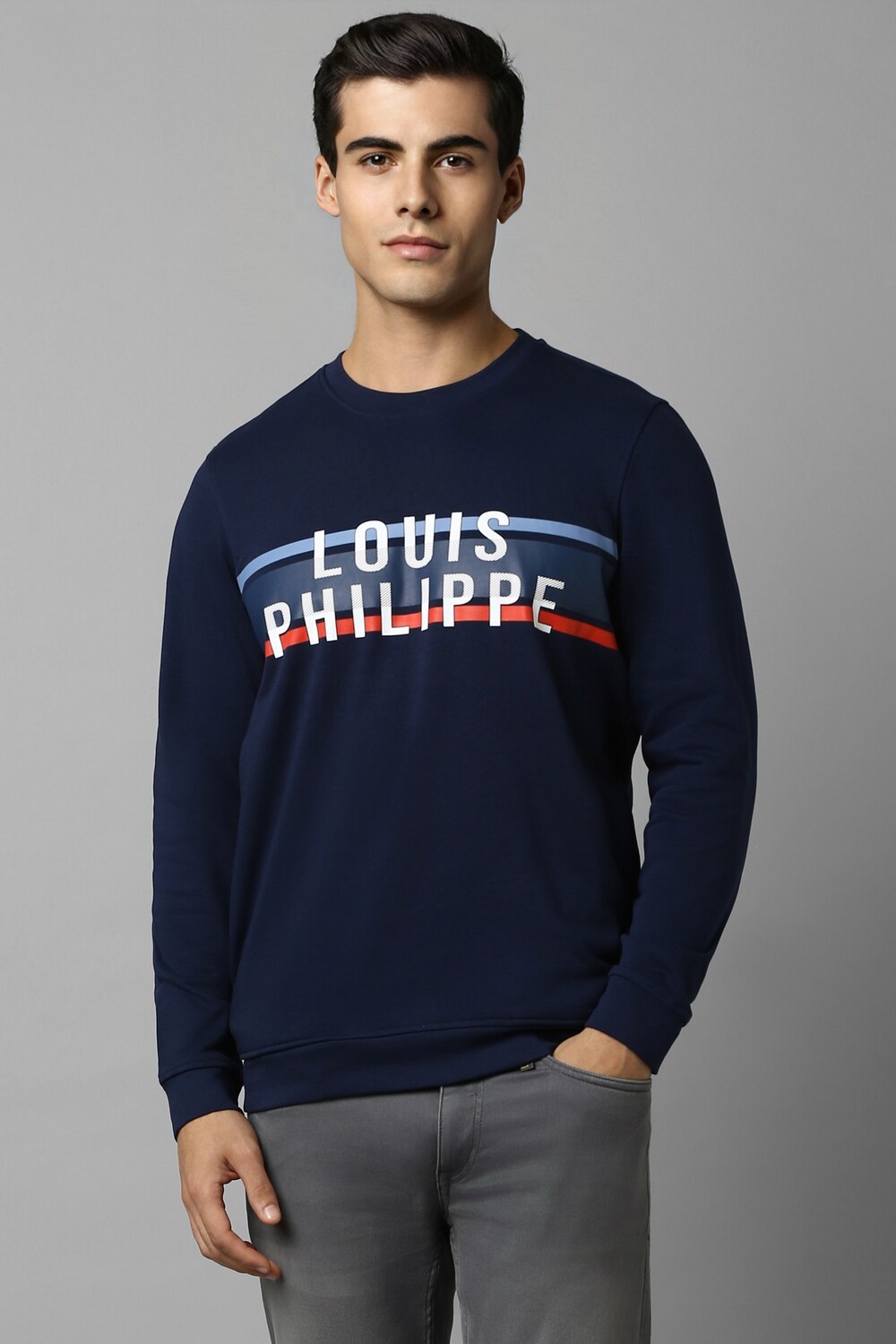 Men Casual Navy Print Sweatshirt-Navy