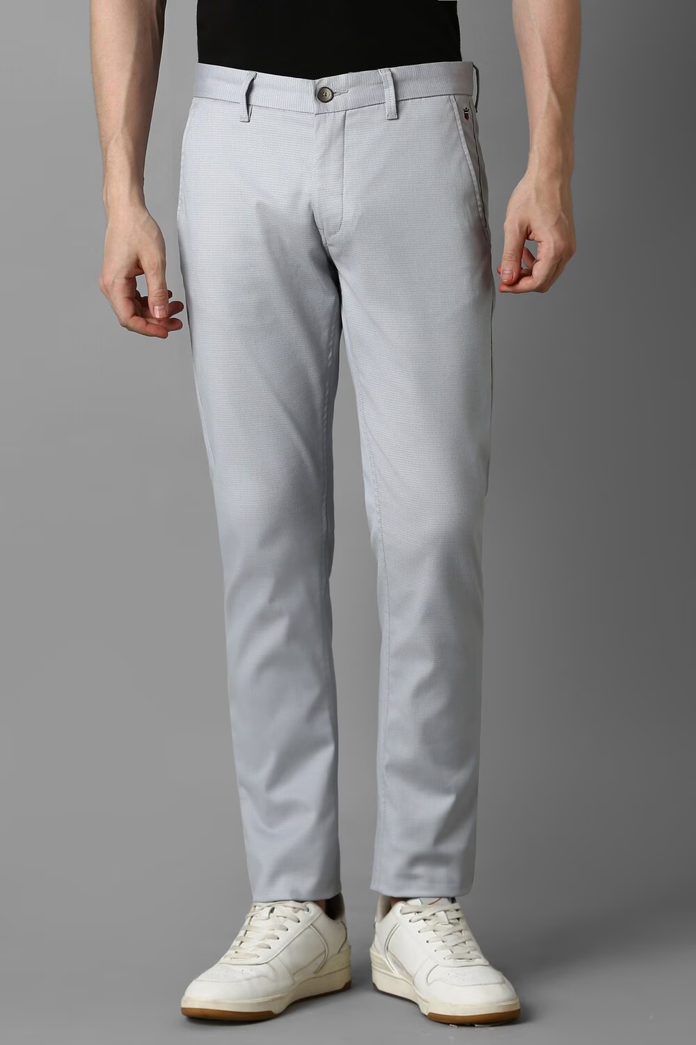 Men Grey Super Slim Fit Print Flat Front Casual Trousers-Grey