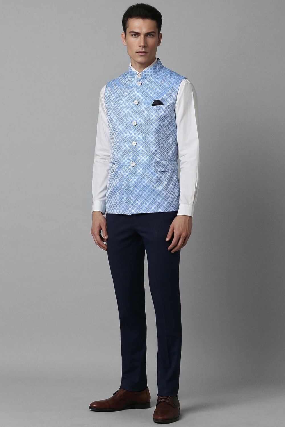 Men Blue Embroidered Slim Fit Party Nehru Jacket-Blue