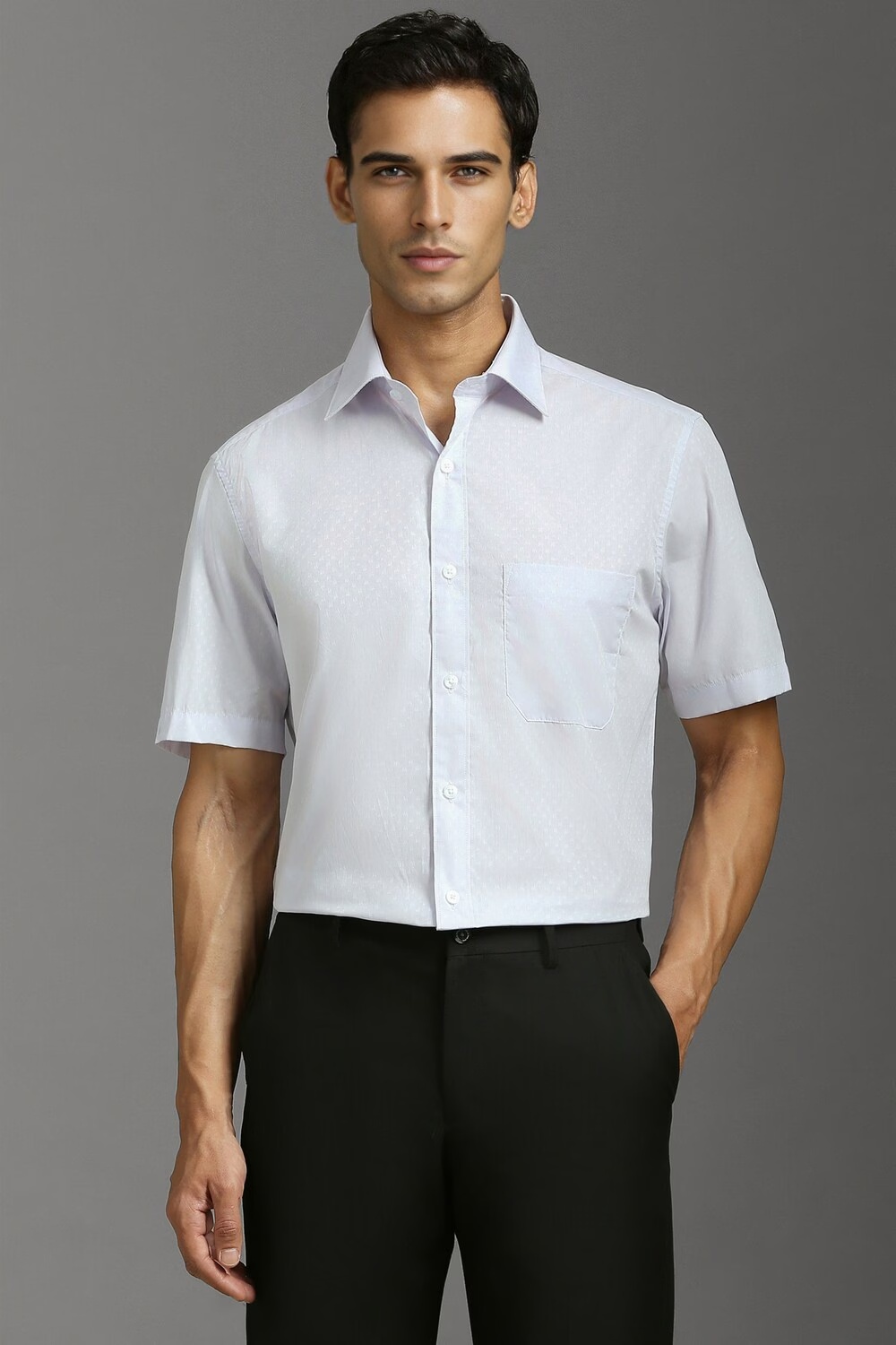 Men Light Blue Classic Fit Textured Half Sleeves Formal Shirt-Light Blue