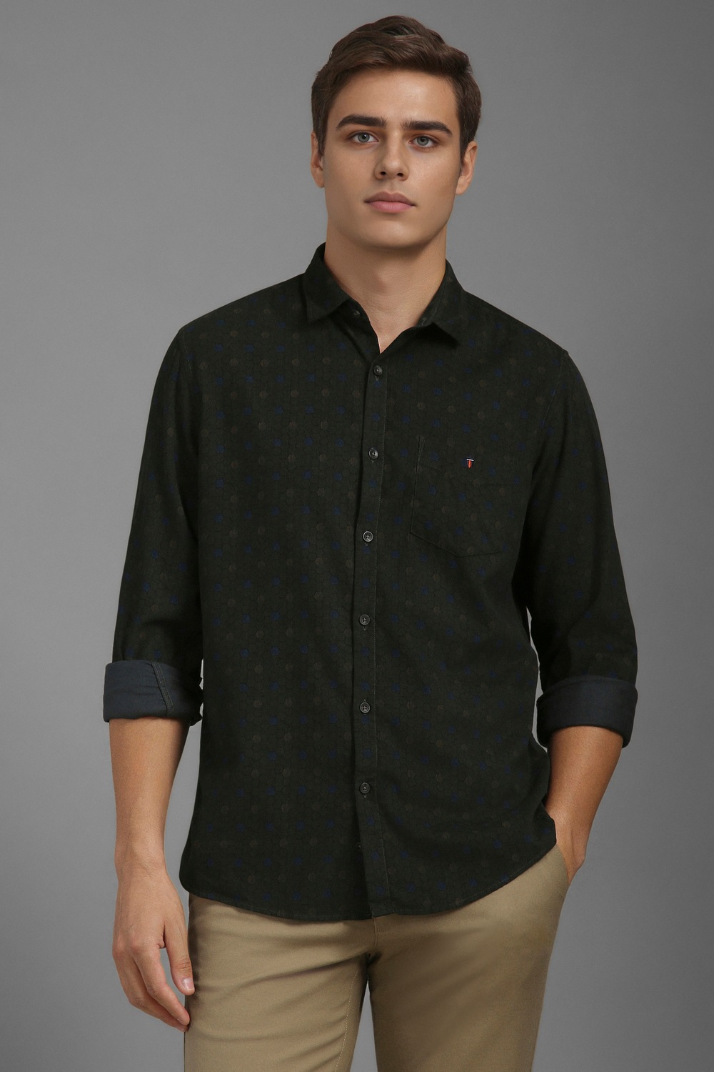 Men Green Slim Fit Print Full Sleeves Casual Shirt-Green