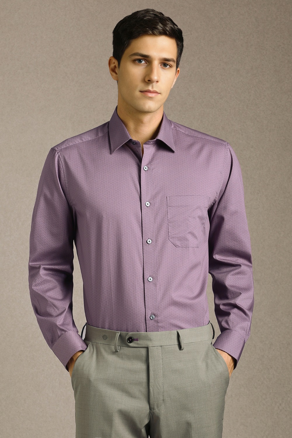 Men Lilac Print Full Sleeves Formal Shirt-Lilac
