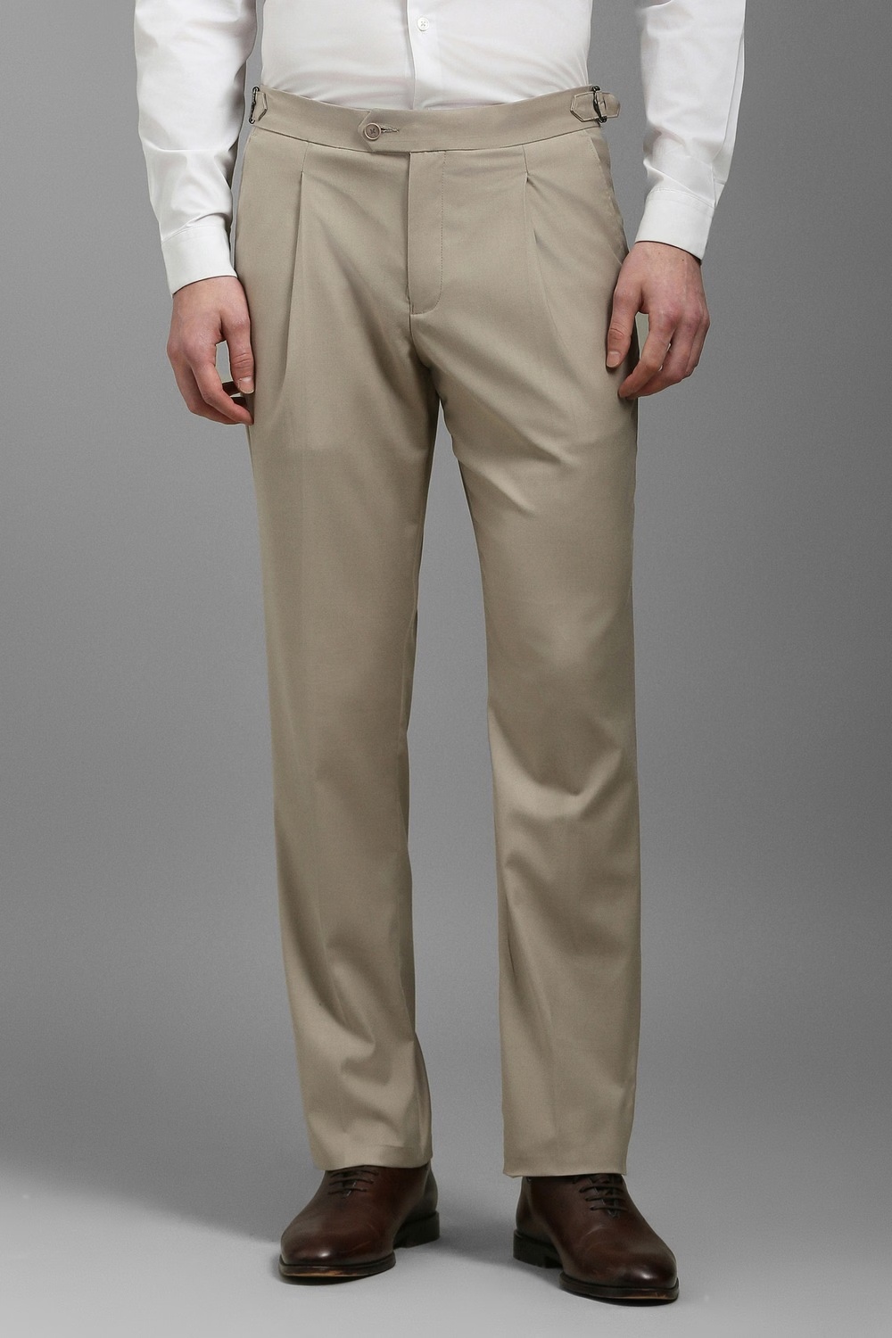 Men Beige Slim Fit Textured Pleated Formal Trousers-Beige