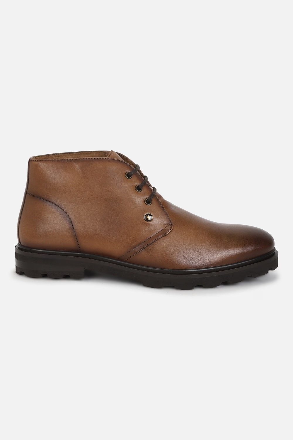 Men Brown Leather Lace Up Shoes-Brown