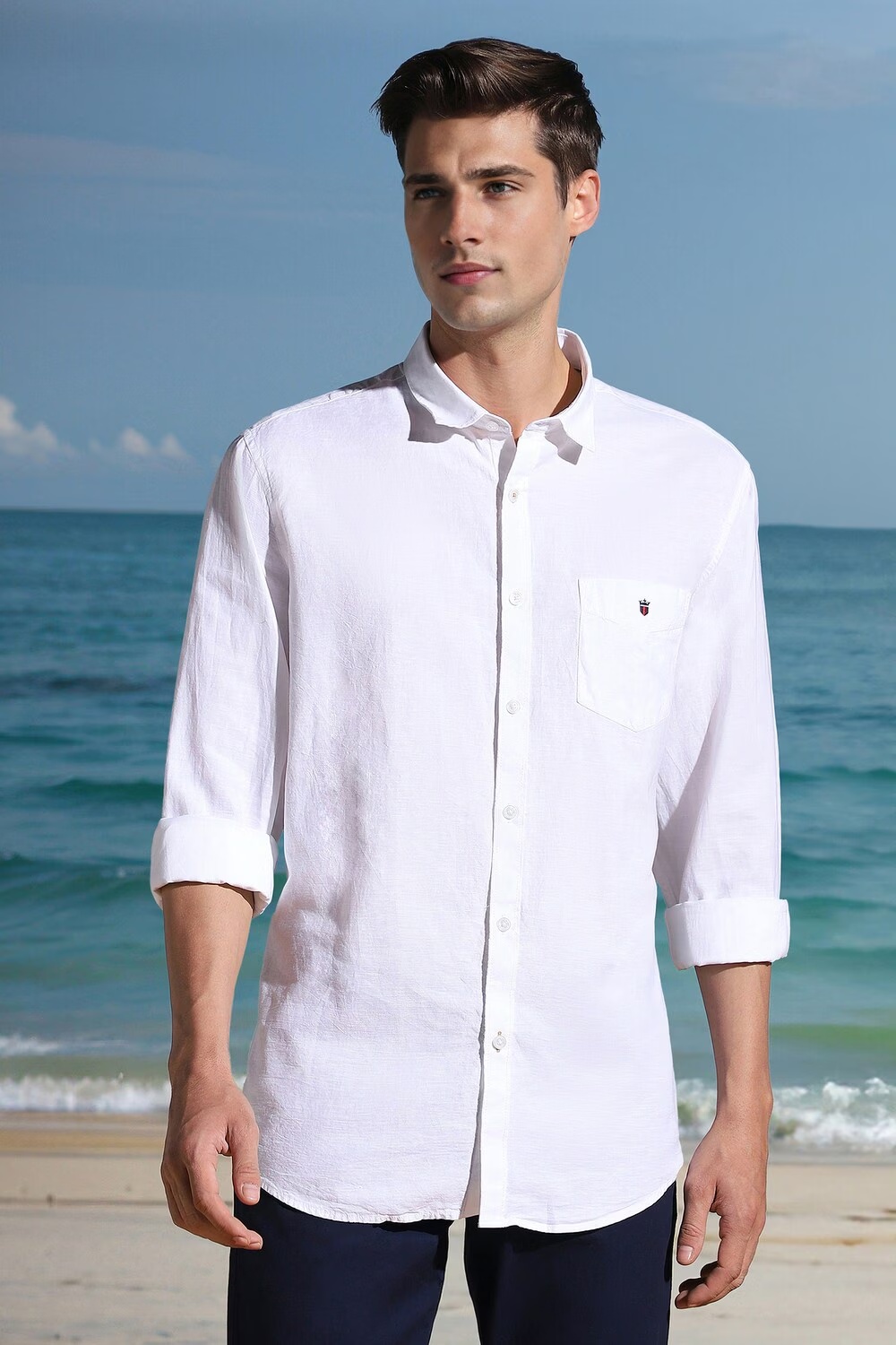 Men White Slim Fit Solid Full Sleeves Casual Shirt-White
