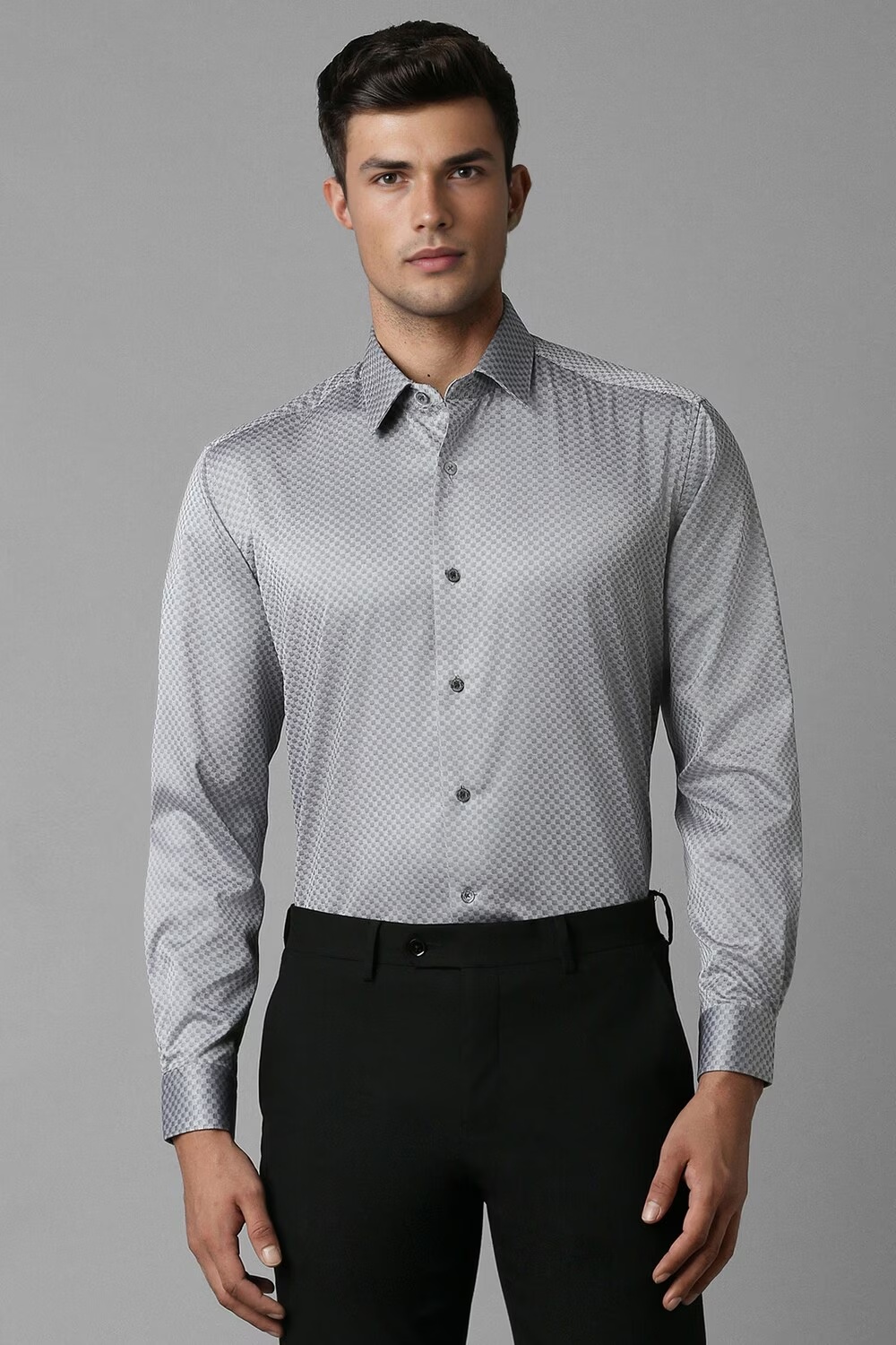 Men Grey Slim Fit Textured Full Sleeves Formal Shirt-Grey