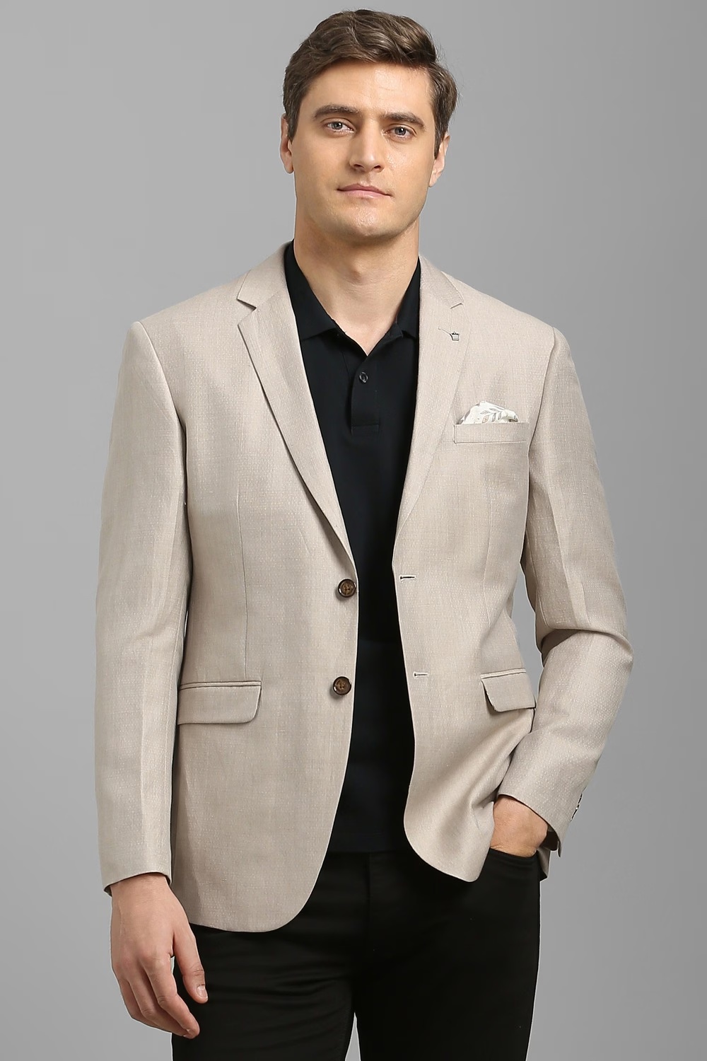 Men Beige Textured Formal Blazer-Beige