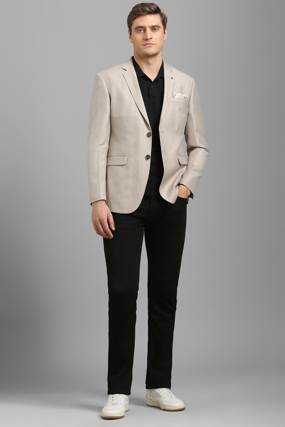 Men Beige Textured Formal Blazer-Beige