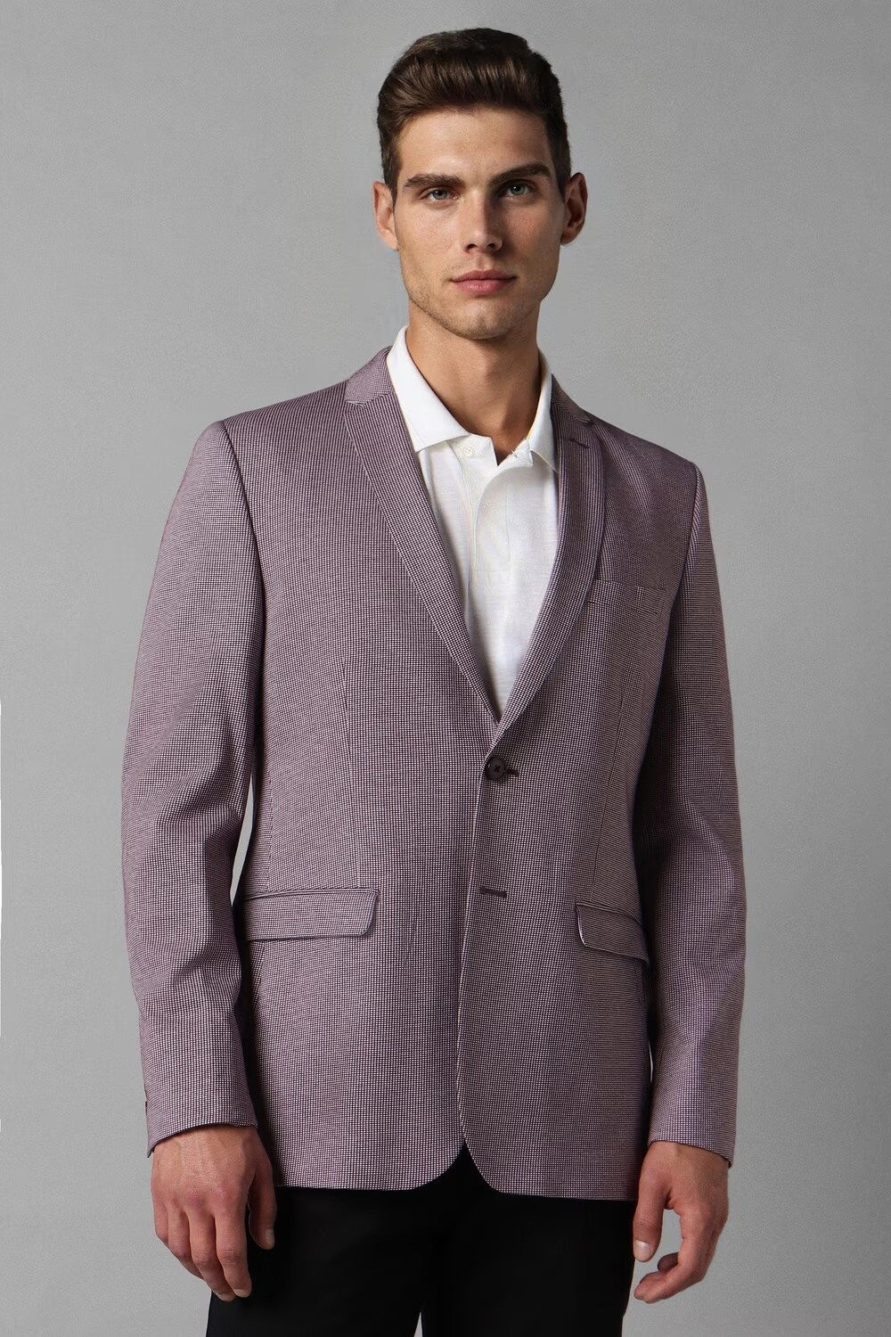 Men Purple Super Slim Fit Check Casual Blazer-Purple