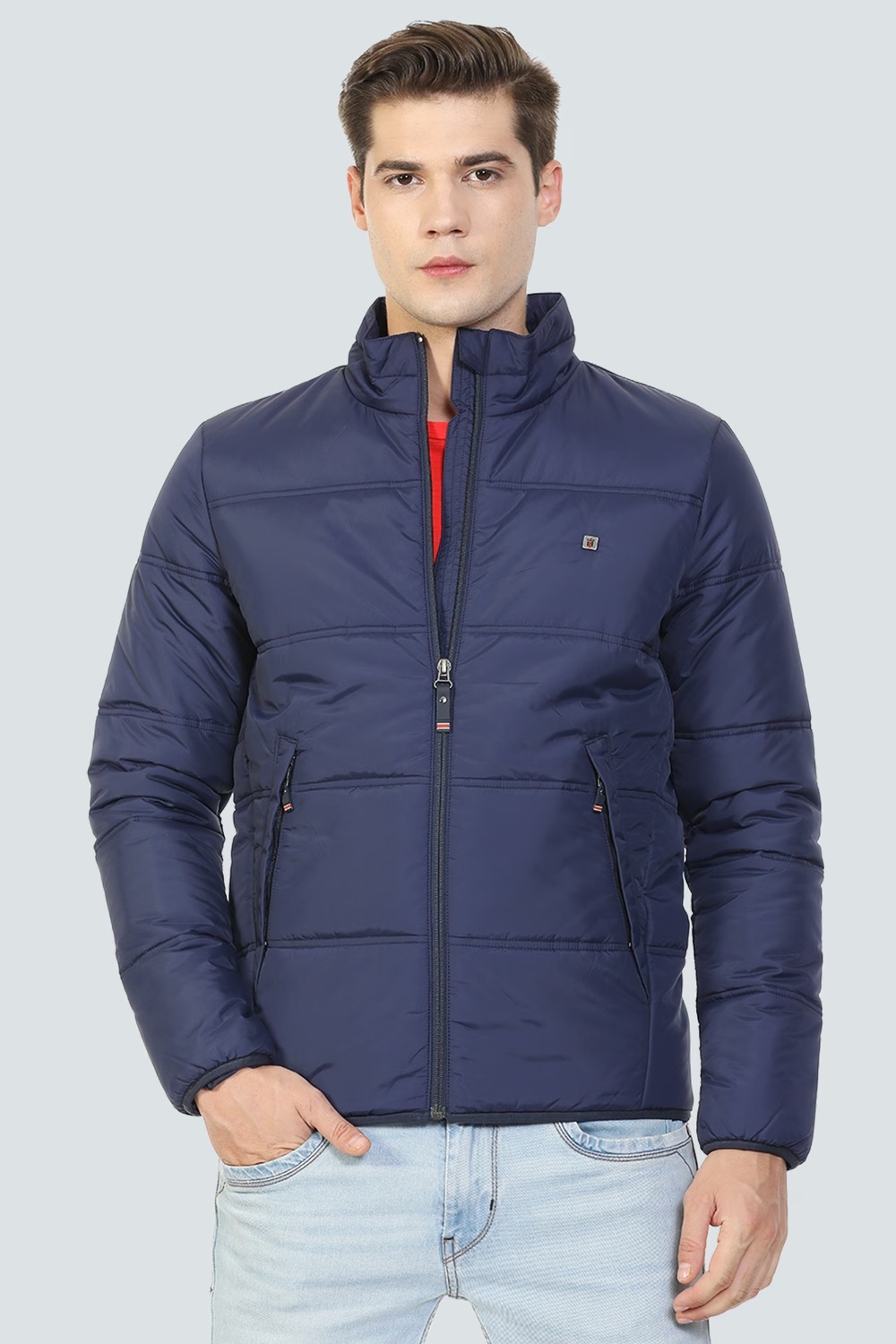 Men Casual Navy Solid Jackets-Navy