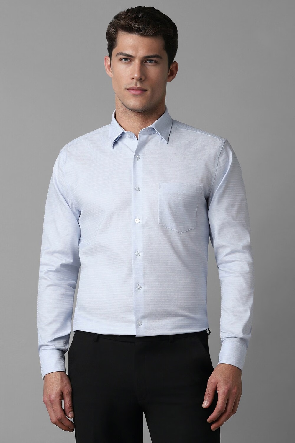 Men Blue Slim Fit Stripe Full Sleeves Formal Shirt-Blue
