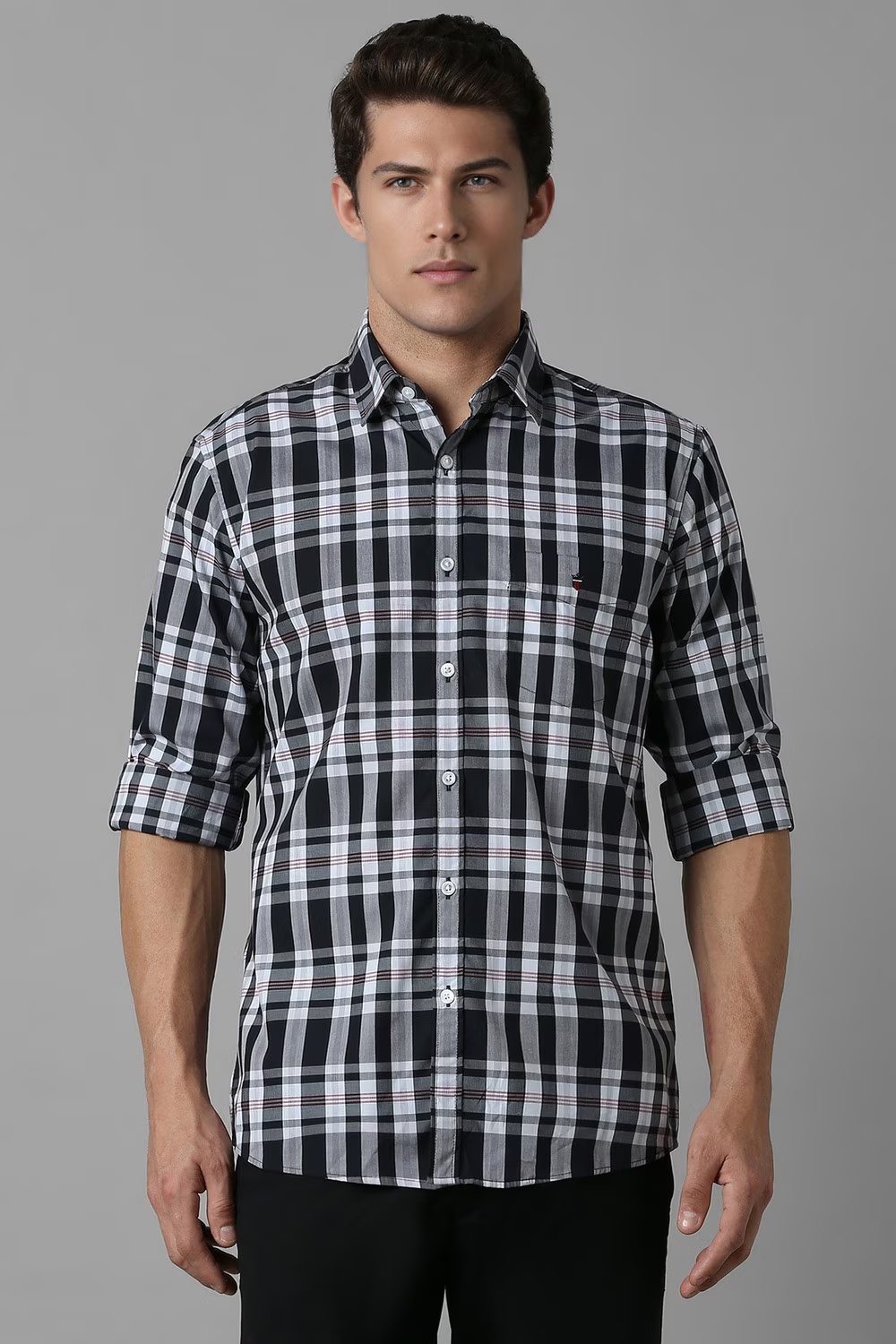 Men Black Check Full Sleeves Casual Shirt-Black