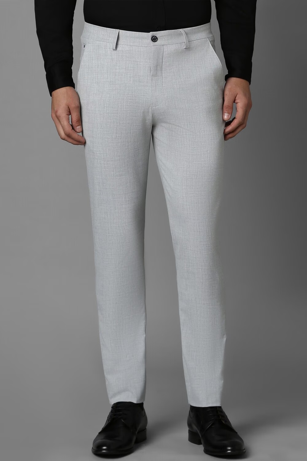 Men Grey Contemporary Fit Textured Flat Front Formal Trousers-Grey
