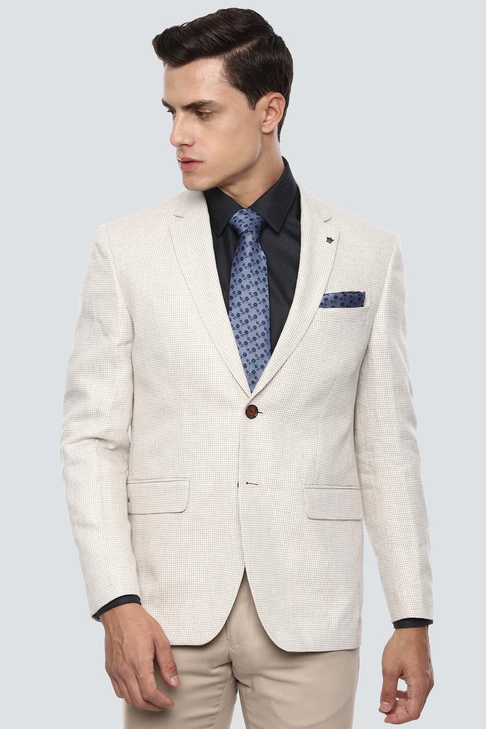 Men Beige Slim Fit Textured Formal Blazer-Beige