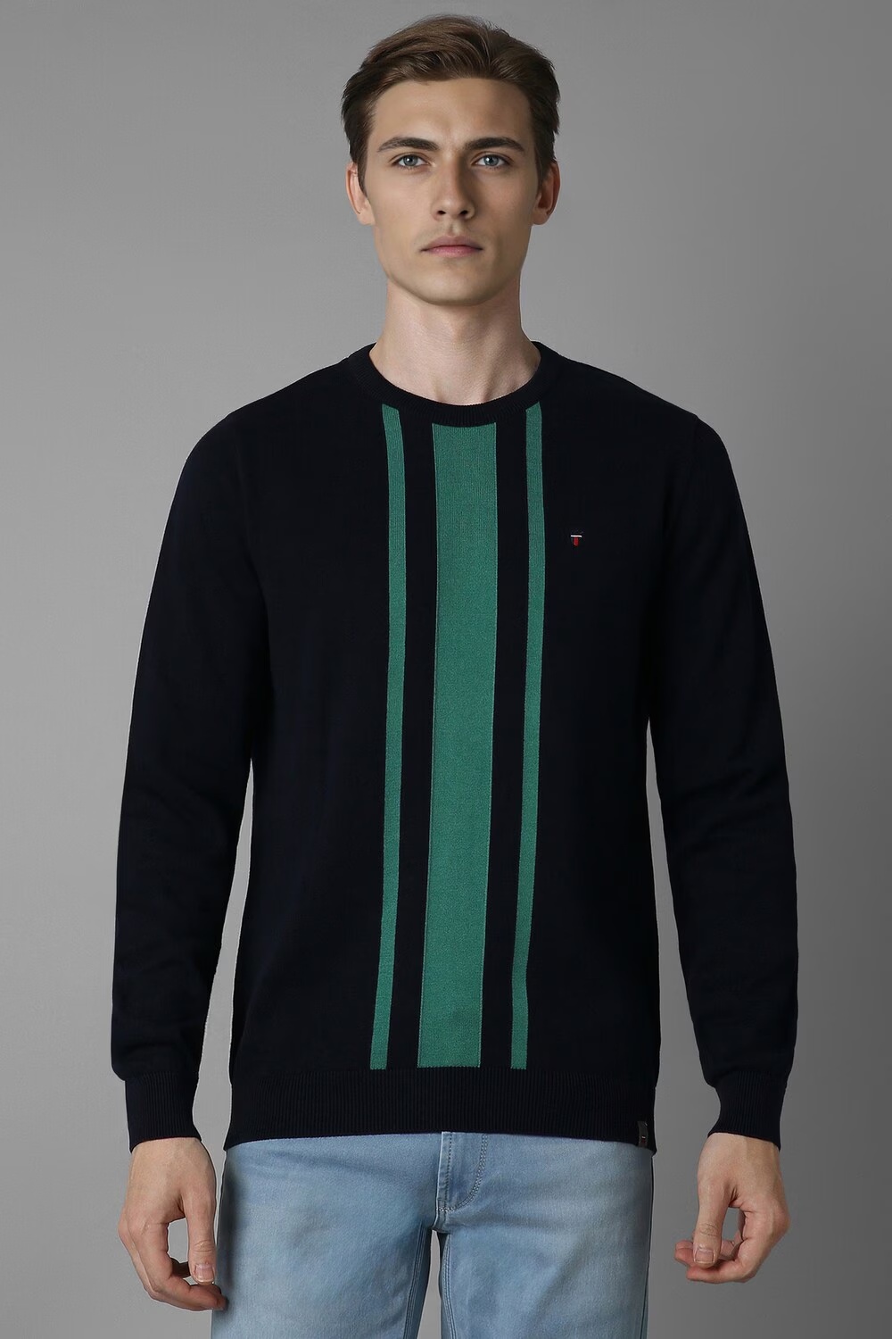 Men Black Print Crew Neck Full Sleeves Sweater-Black