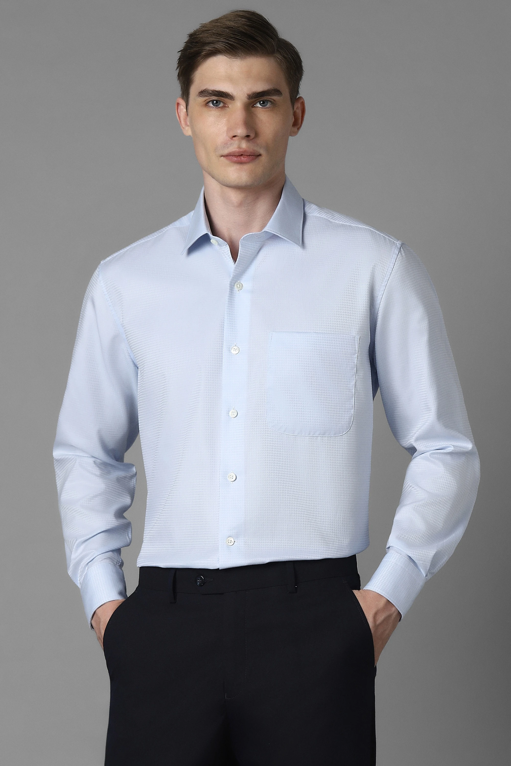 Men Blue Classic Fit Textured Full Sleeves Formal Shirt-Blue