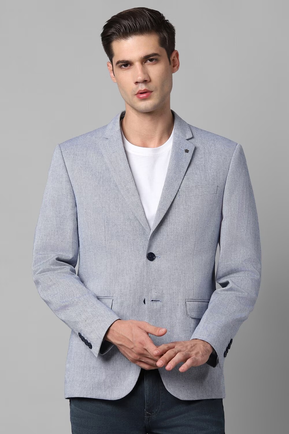 Men Grey Slim Fit Textured Formal Blazer-Grey 1 57208-men-grey-slim-fit-textured-formal-blazer-grey-1.jpg