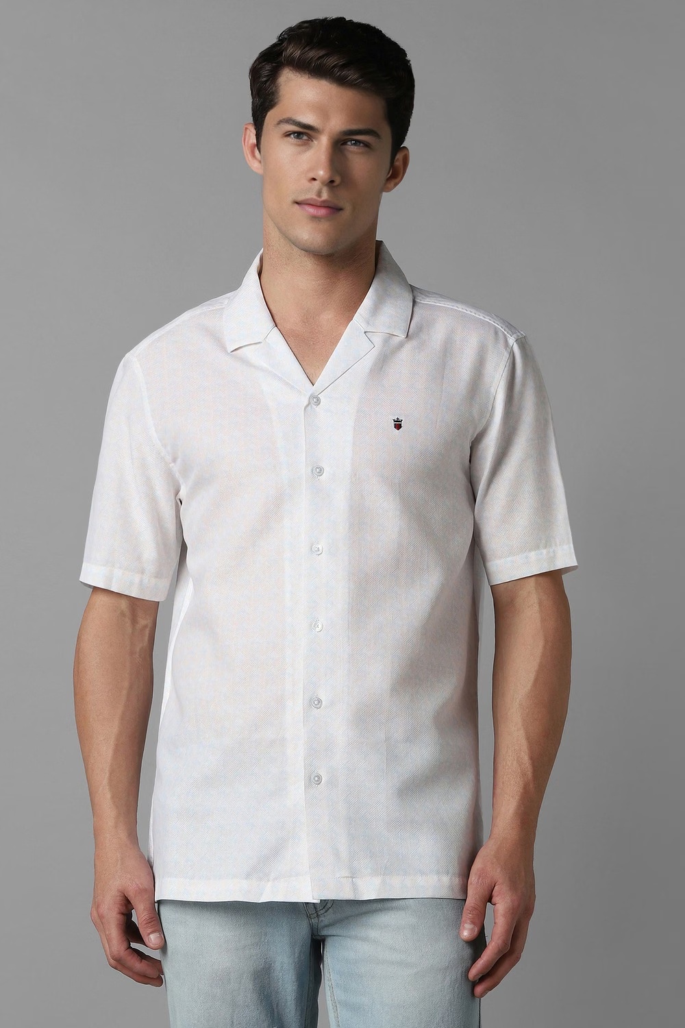 Men White Textured Half Sleeves Casual Shirt-White