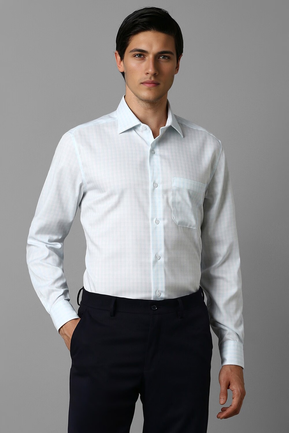 Men Blue Classic Fit Check Full Sleeves Formal Shirt-Blue