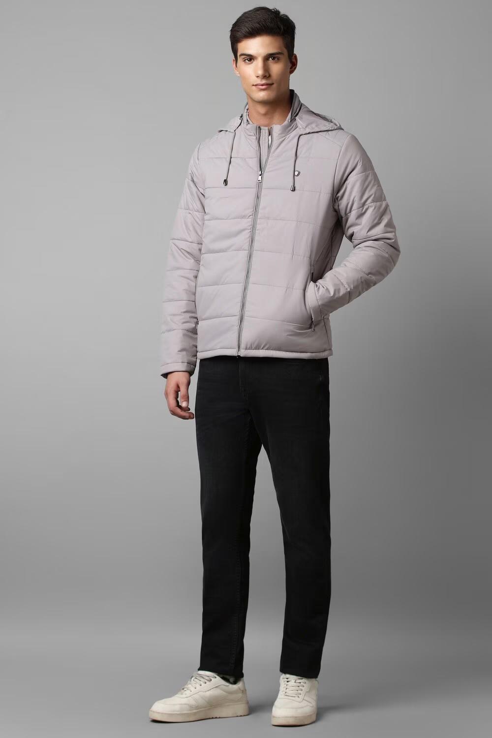 Men Casual Grey Solid Jackets-Grey