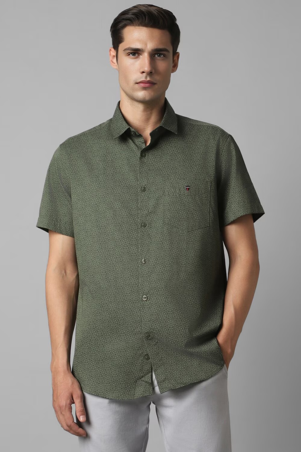 Men Green Slim Fit Print Half Sleeves Casual Shirt-Green 1 57273-men-green-slim-fit-print-half-sleeves-casual-shirt-green-1.jpg