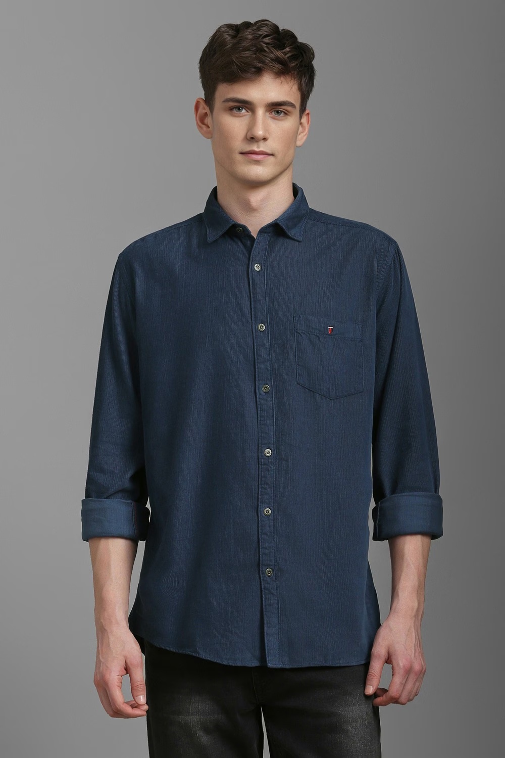 Men Navy Slim Fit Stripe Full Sleeves Casual Shirt-Navy