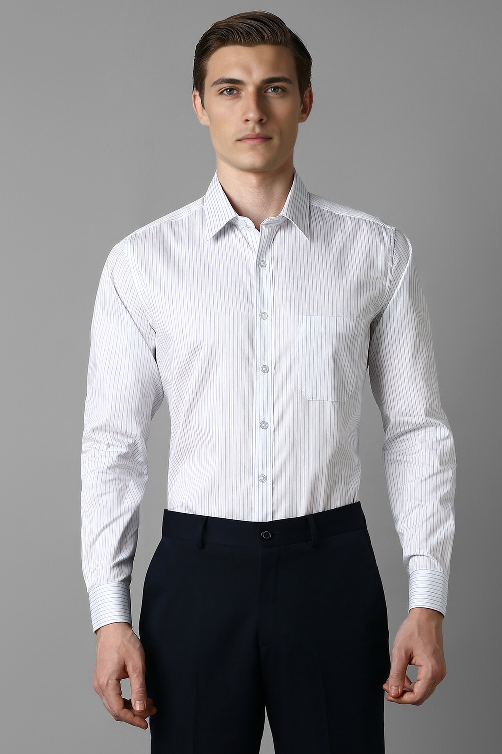 Men Blue Slim Fit Stripe Full Sleeves Formal Shirt-Blue