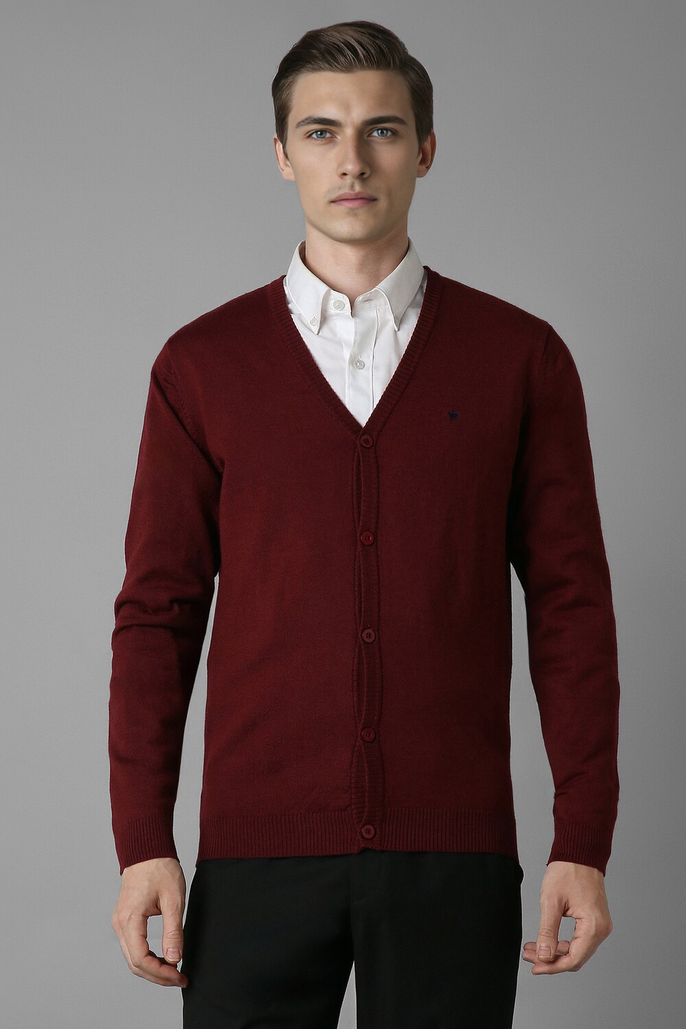 Men Maroon Solid V Neck Full Sleeves Sweater-Maroon