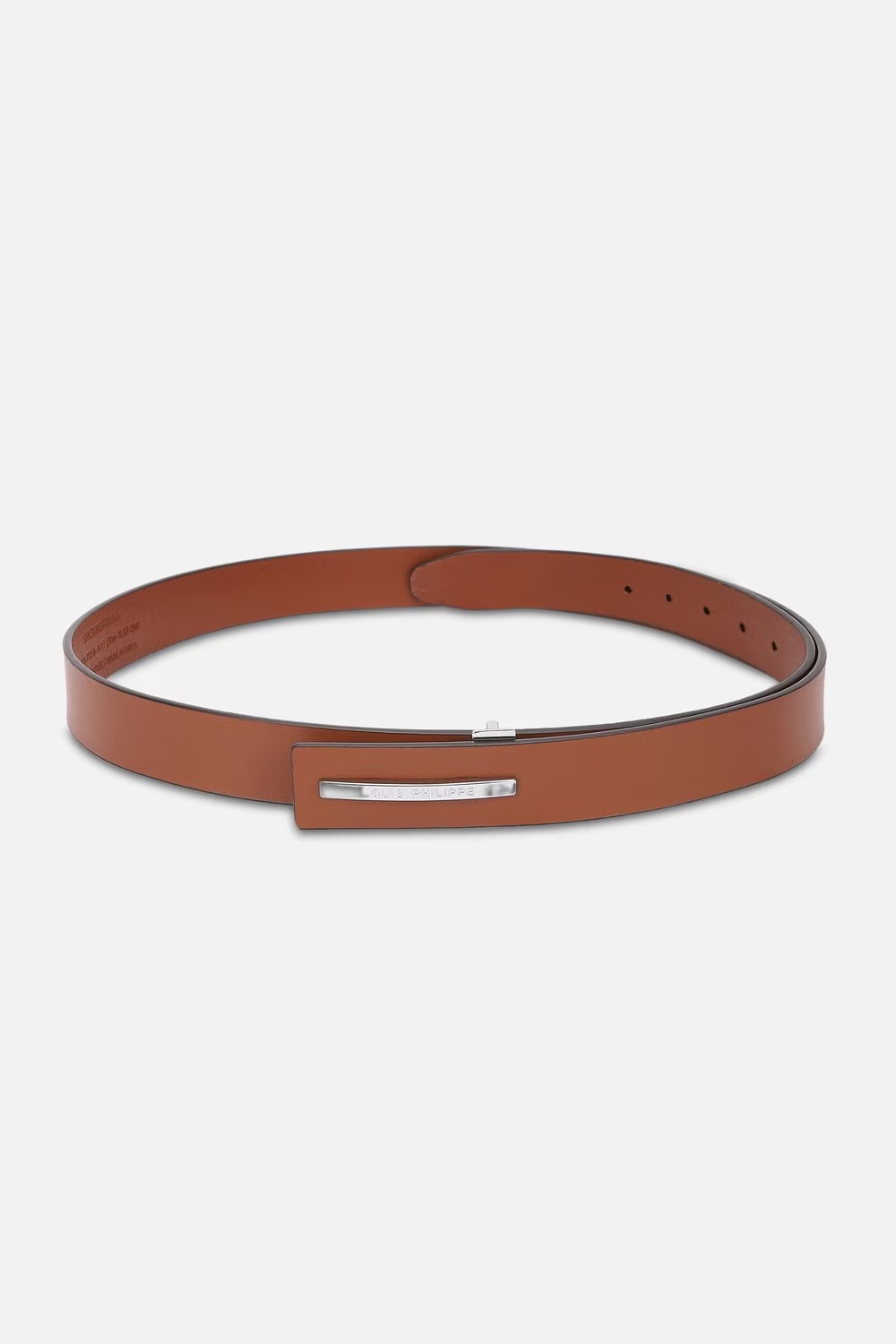 Louis Philippe Men Tan Solid  Formal Italian Leather with Shiny Nickel Buckle Slim Belt-Brown
