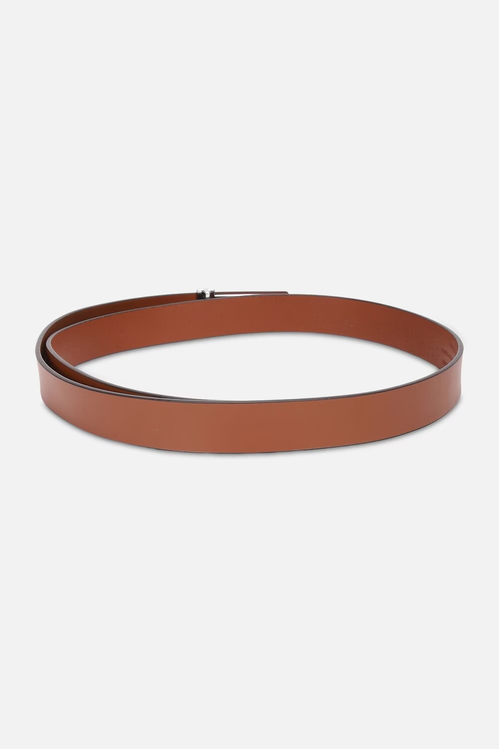 Louis Philippe Men Tan Solid  Formal Italian Leather with Shiny Nickel Buckle Slim Belt-Brown