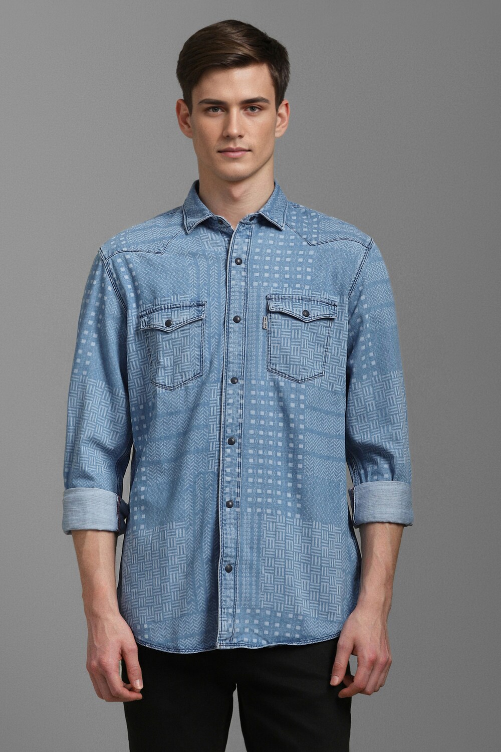 Men Blue Slim Fit Print Full Sleeves Casual Shirt-Blue