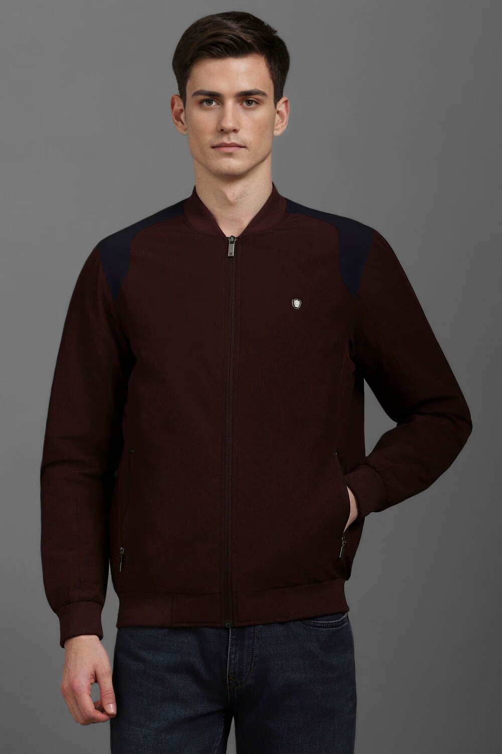 Men Casual Maroon Print Jackets-Maroon