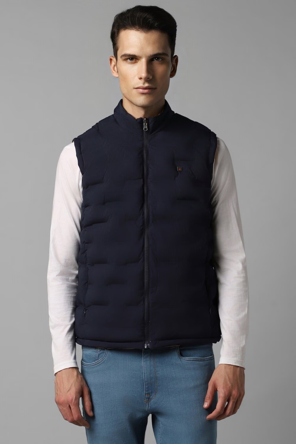 Men Casual Navy Solid Jackets-Navy