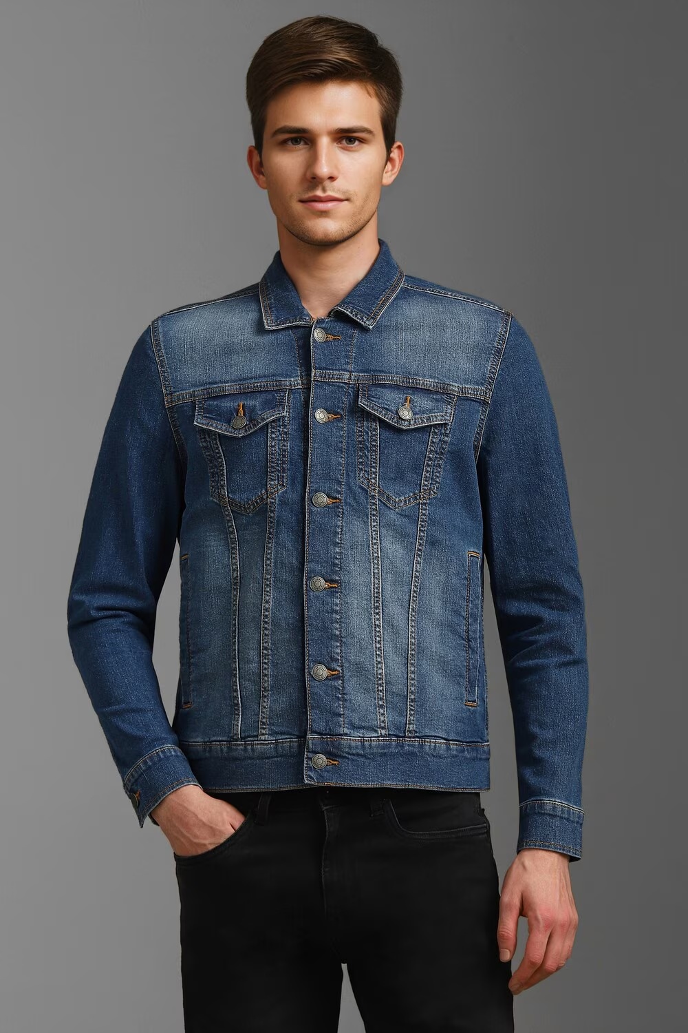 Men Casual Blue Solid Jackets-Blue