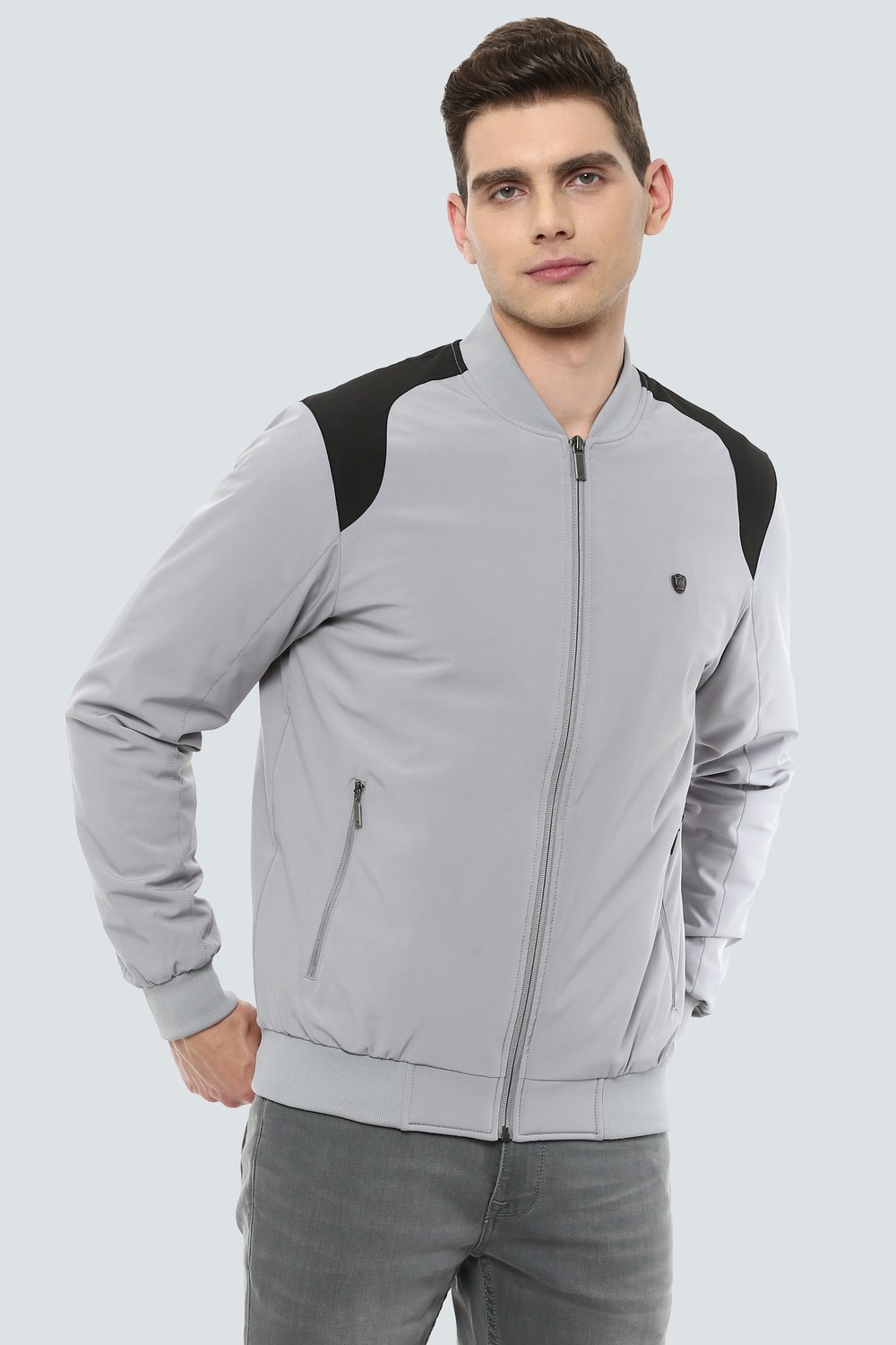 Men Casual Grey Print Jackets-Grey