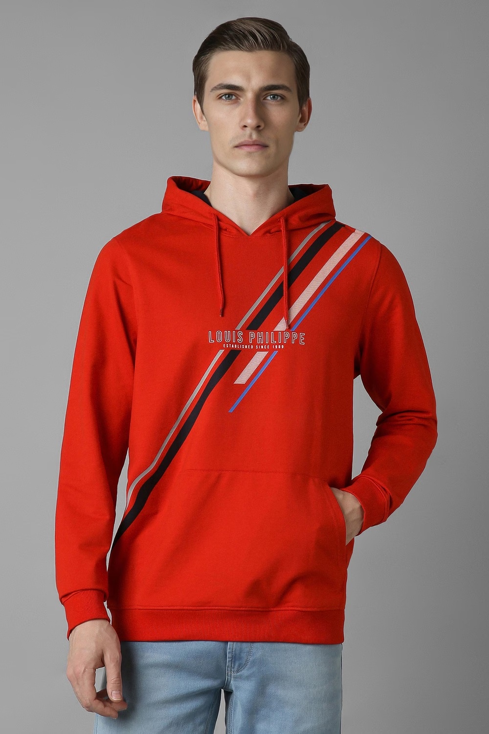 Men Casual Red Patterned Sweatshirt-Red