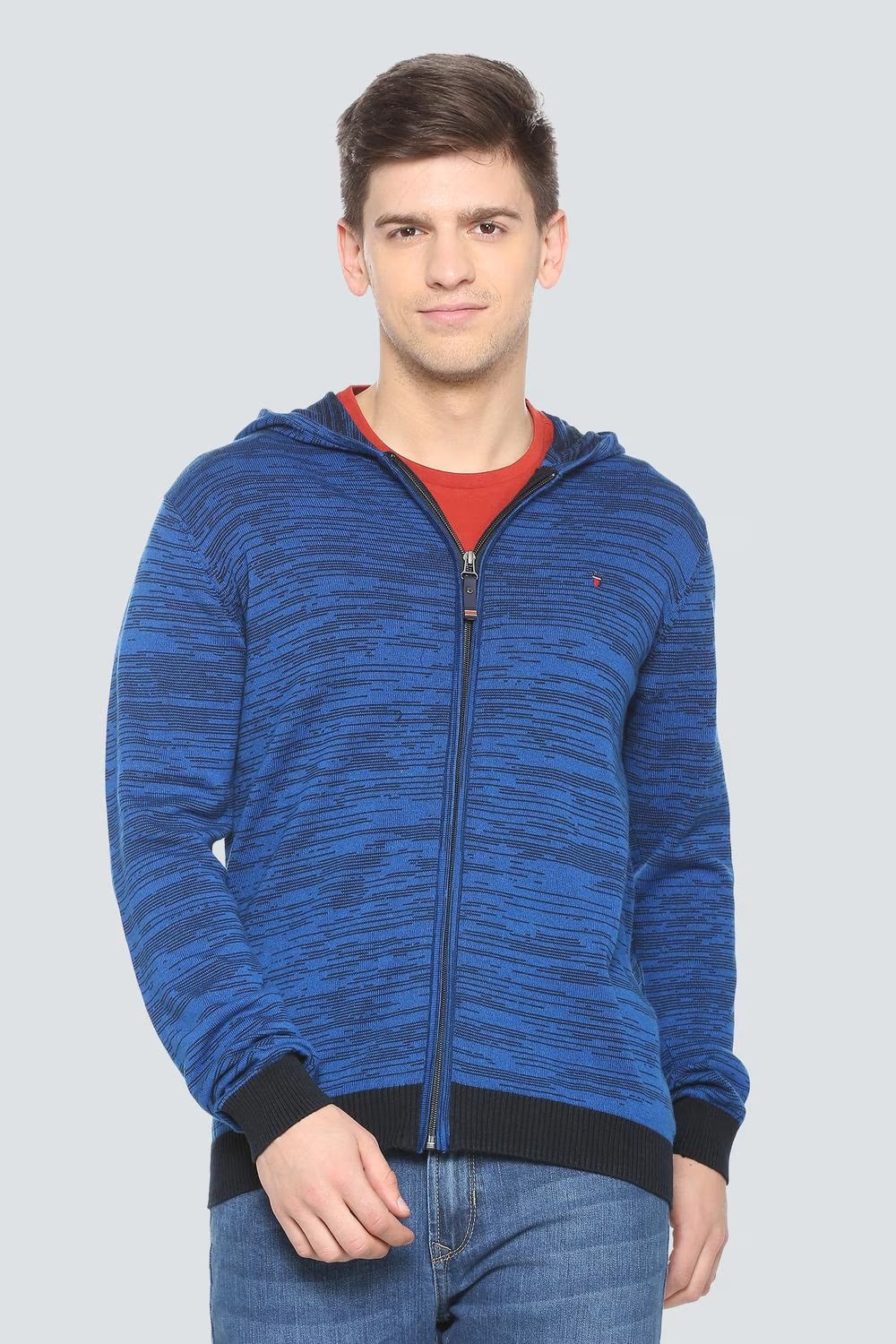 Men Blue Knit Full Sleeves Sweater-Blue