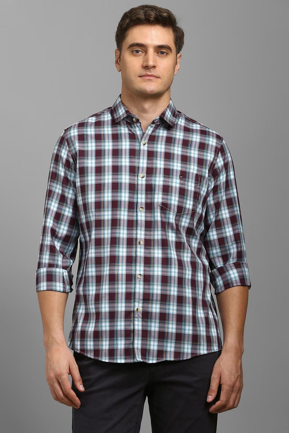 Men Maroon Check Full Sleeves Casual Shirt-Maroon