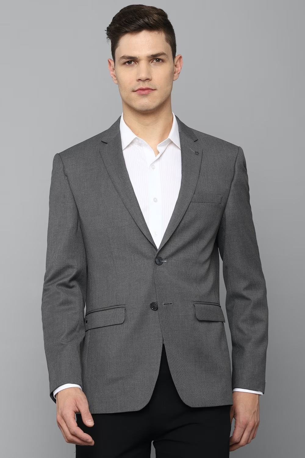 Men Grey Slim Fit Solid Formal Blazer-Grey