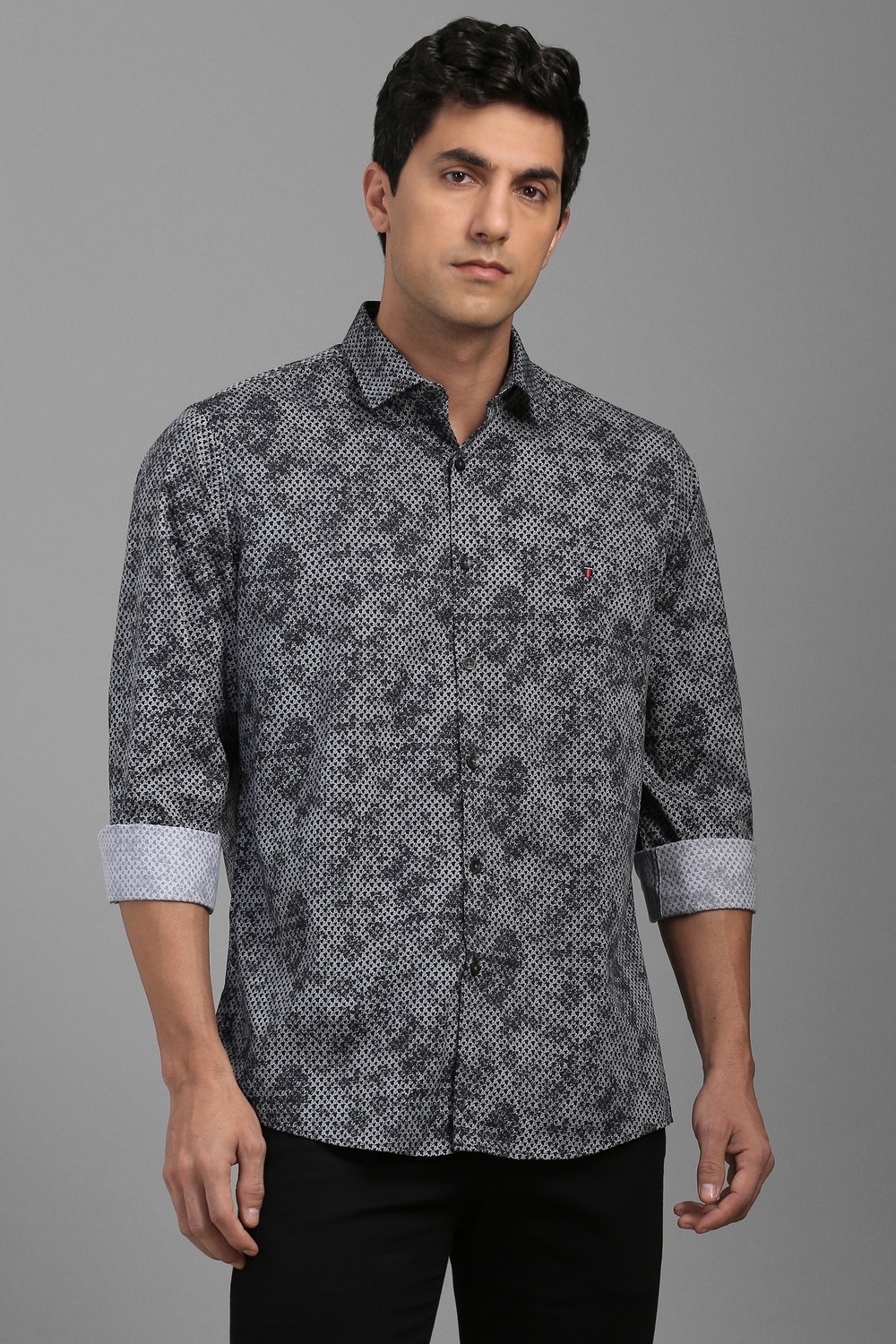 Men Grey Slim Fit Print Full Sleeves Casual Shirt-Grey