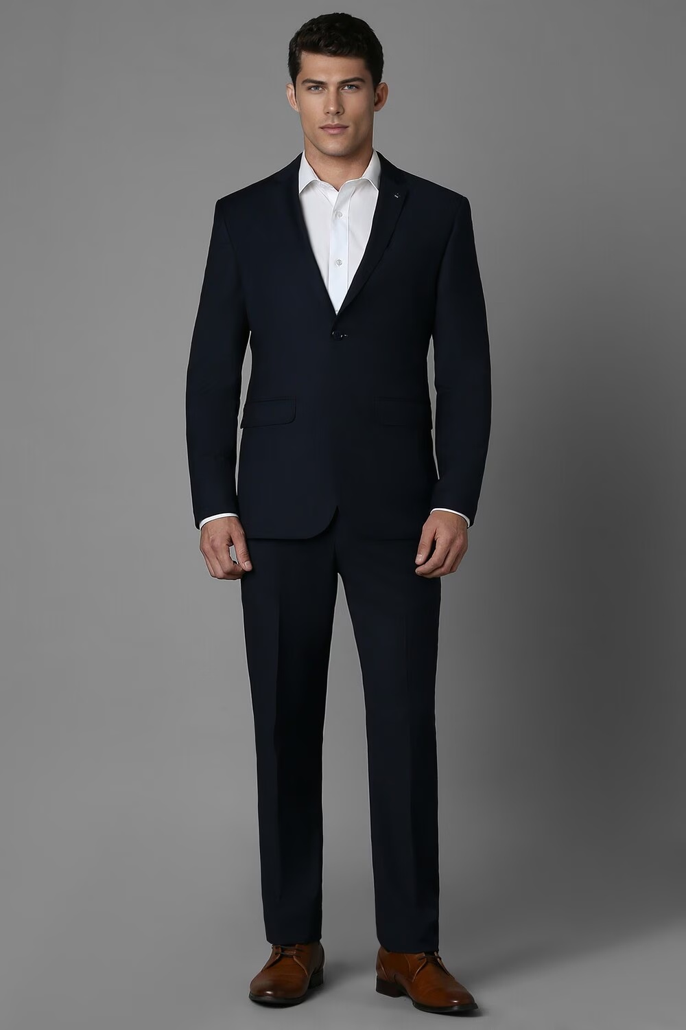 Men Navy Slim Fit Check Formal Two Piece Suit-Navy