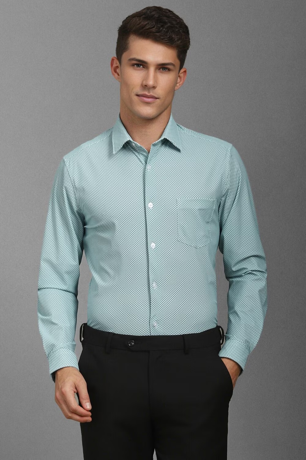 Men Green Slim Fit Print Full Sleeves Formal Shirt-Green