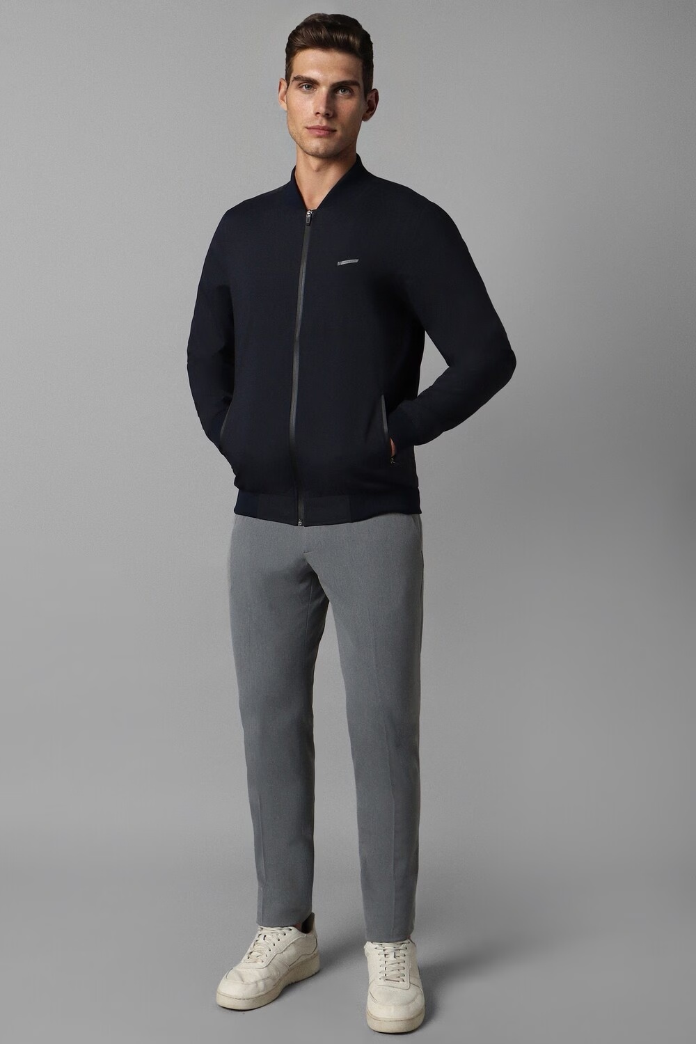 Men Casual Navy Solid Jackets-Navy