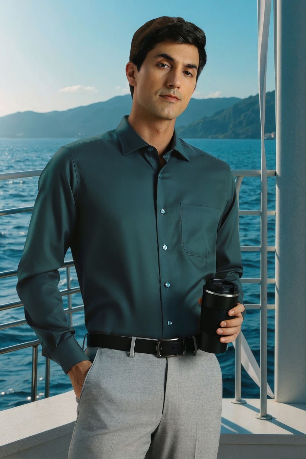 Men Green Solid Full Sleeves Formal Shirt-Green
