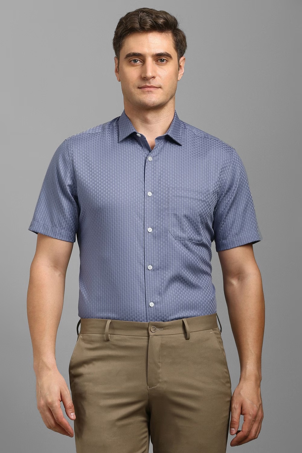 Men Purple Print Half Sleeves Formal Shirt-Purple