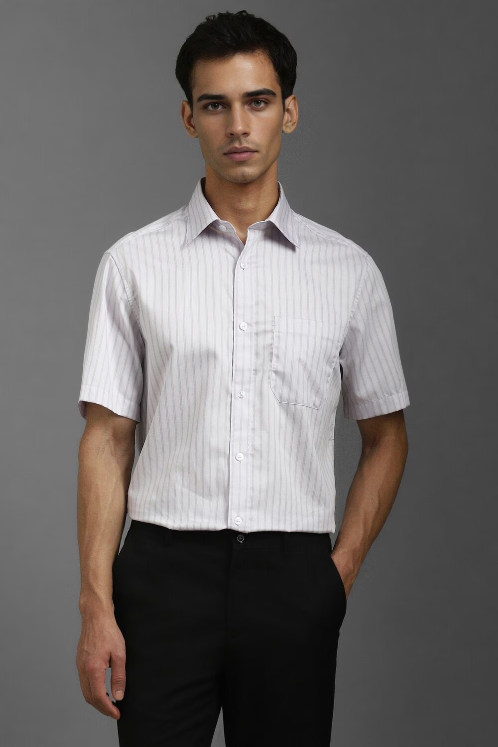 Men White Classic Fit Stripe Half Sleeves Formal Shirt-White