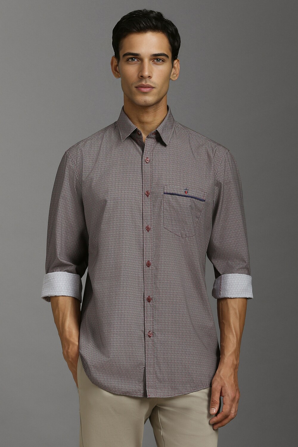 Men Maroon Slim Fit Print Full Sleeves Casual Shirt-Maroon