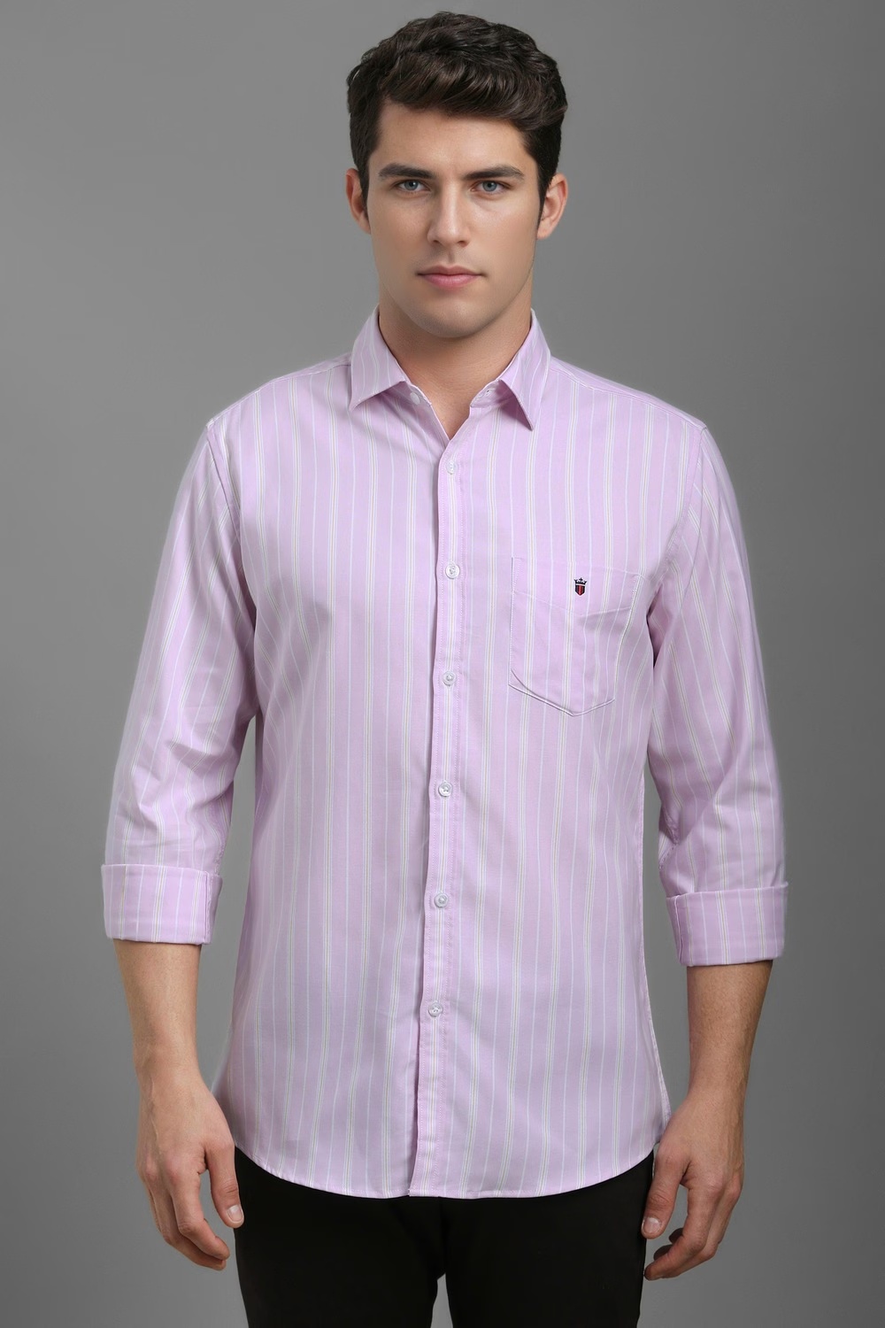 Men Lilac Slim Fit Stripe Full Sleeves Casual Shirt-Lilac