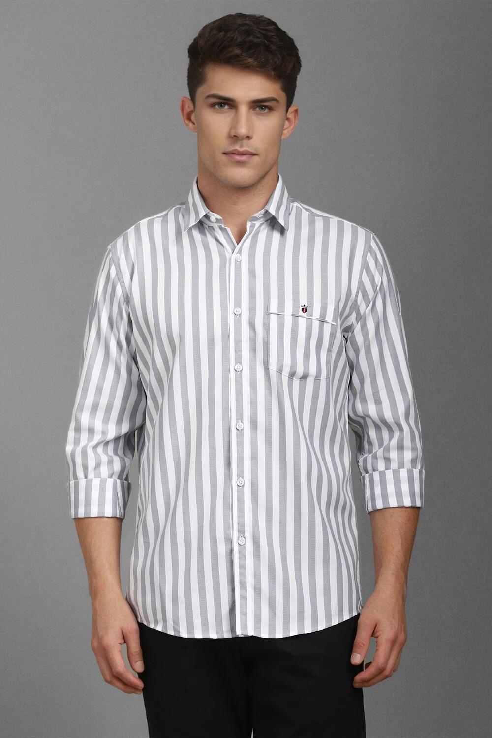 Men White Slim Fit Stripe Full Sleeves Casual Shirt-White